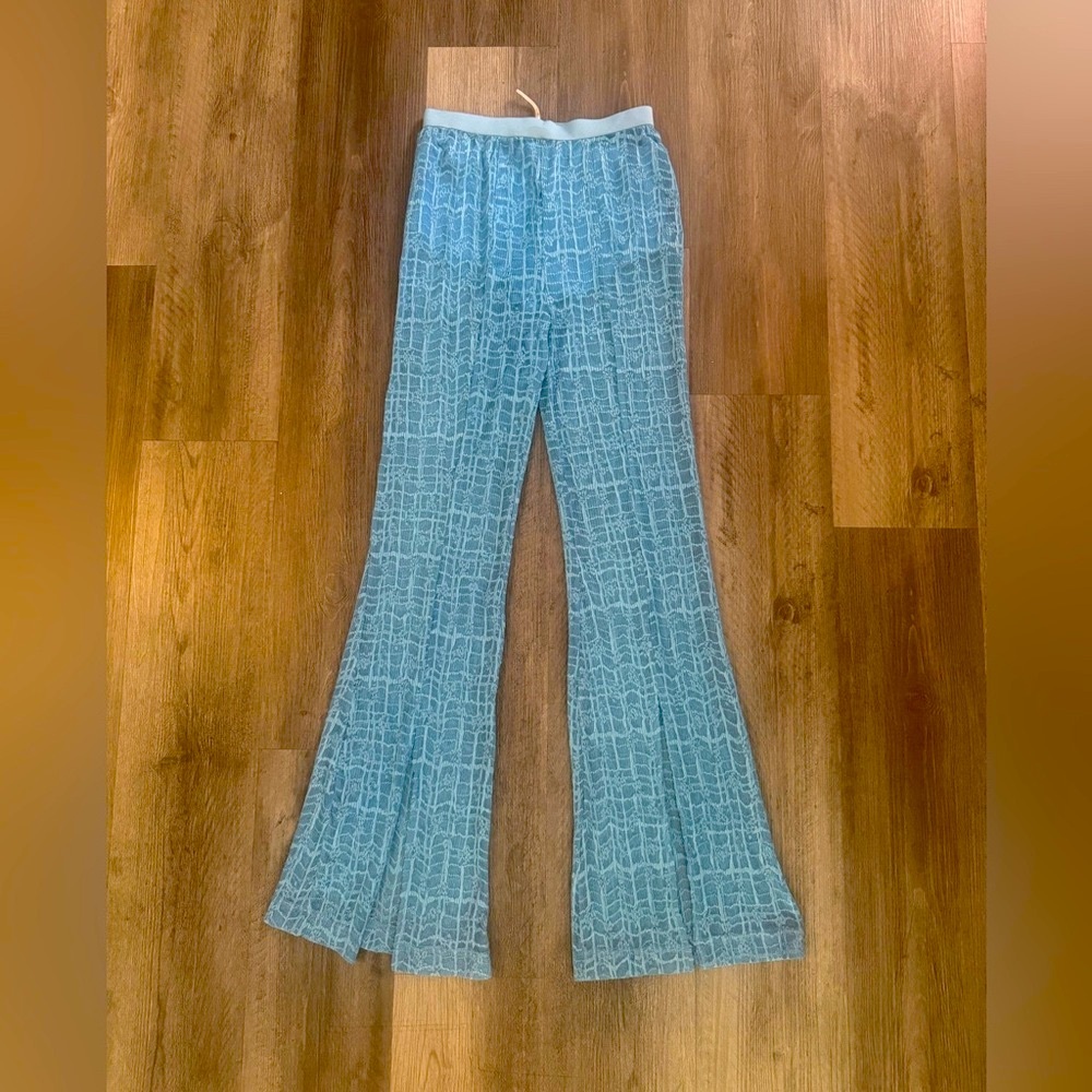 Free People | Sheer Lace Light Blue Slit Hem Flare Pants | Size XS
